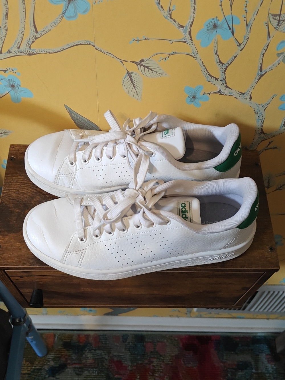 adidas White Leather Sneakers with Green Heel Tab